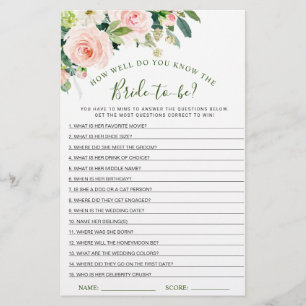 Pink Blush Flowers Greenery Bridal Shower Game