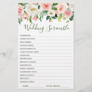 Pink Blush Flowers Greenery Bridal Shower Game