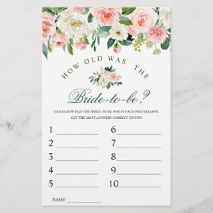 Pink Blush Flowers Greenery Bridal Shower Game