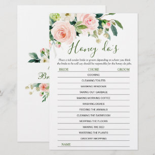 Pink Blush Flowers Greenery Bridal Shower Game
