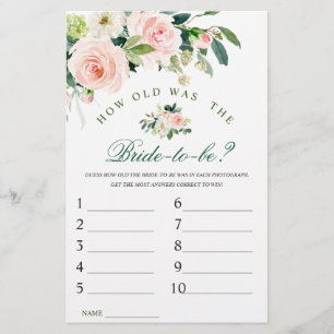 Pink Blush Flowers Greenery Bridal Shower Game