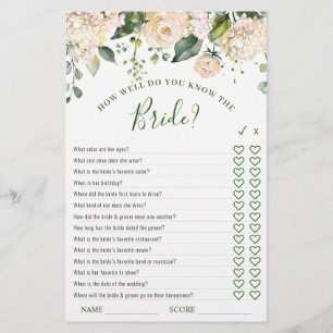 Pink Blush Flowers Greenery Bridal Shower Game