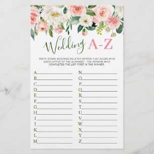 Pink Blush Flowers Greenery Bridal Shower Game