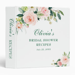 Pink Blush Flowers Greenery Bridal Shower Recipe Binder