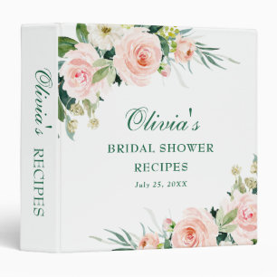 Pink Blush Flowers Greenery Bridal Shower Recipe Binder