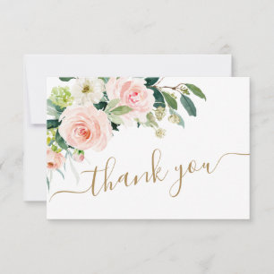 Pink Blush Flowers Greenery Floral Thank You Card