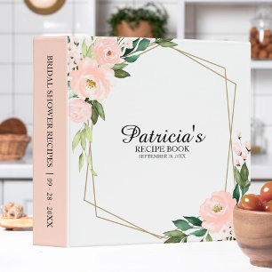 Pink Blush Geometric Bridal Shower Recipe Book Binder