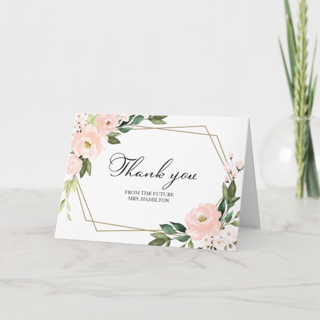 Pink Blush Geometric Bridal Shower Thank You Card (Front)
