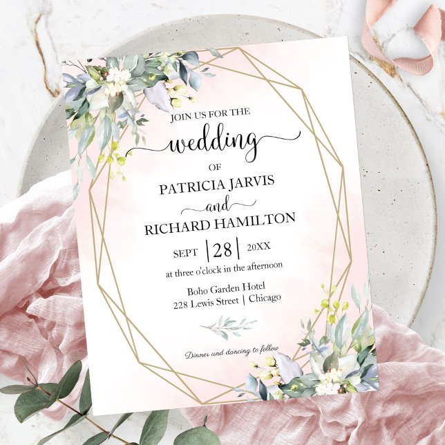 Pink Blush Geometric Budget Wedding Invitation (Creator Uploaded)