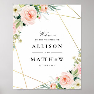 pink blush geometric wedding welcome sign