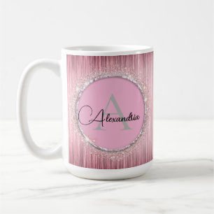 Pink Blush Girly Glittery Monogram Coffee Mug