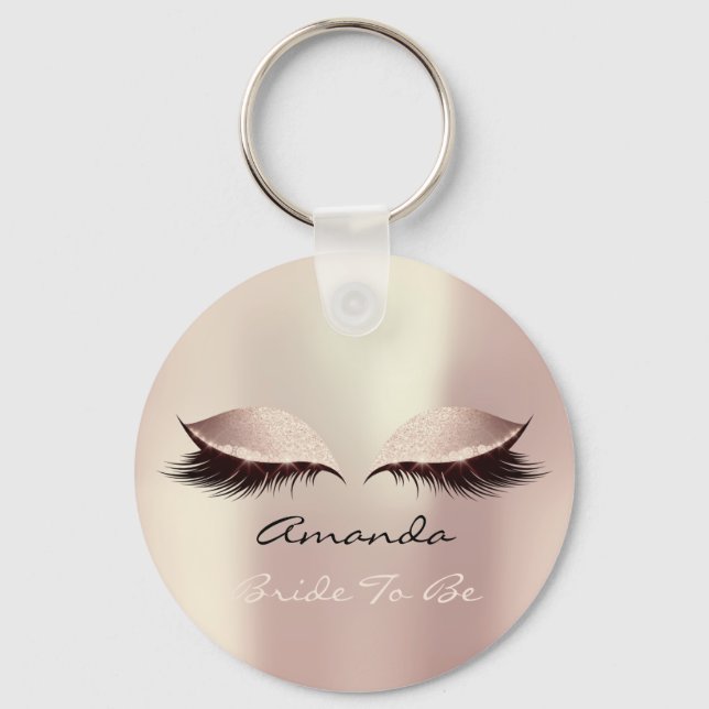 Pink Blush Girly Makeup Lashes Name Blush Keychain (Front)