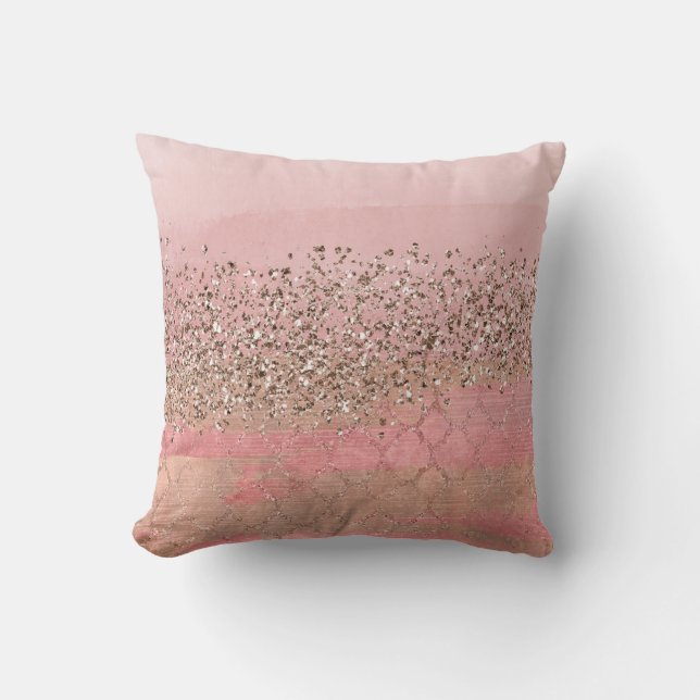 Pink Blush Glitter Moroccan Indian Princess Glam Throw Pillow (Front)