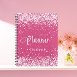 Pink blush glitter name appointment 2025 planner<br><div class="desc">Pink background,  decorated with blush pink faux glitter dust.  Personalize and add a year and name.  White letters.</div>