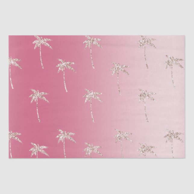 Pink Blush Glitter Palm Trees Ombre        Tissue Paper (Front)