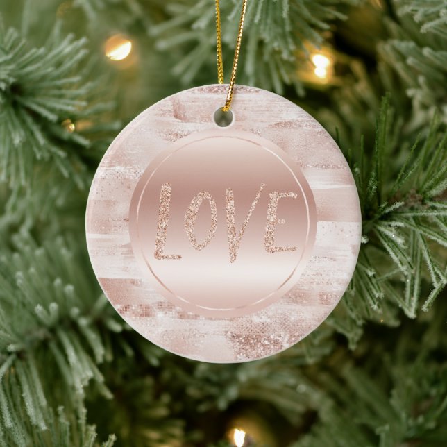 Pink Blush Glitzy Glitter Sparkle Love Ceramic Ornament (Tree)