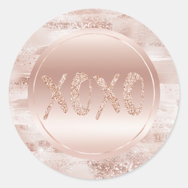 Pink Blush Glitzy Glitter Sparkle XOXO Classic Round Sticker (Front)