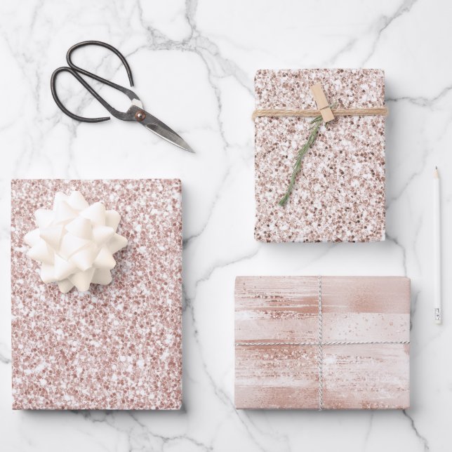 Pink Blush Glitzy Glitter            Wrapping Paper Sheet (Front)