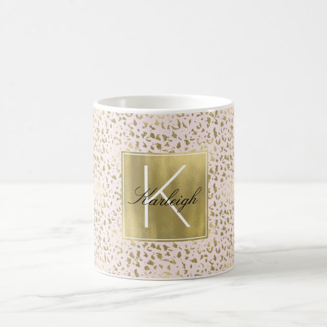 Pink Blush Gold Animal Print Monogram Coffee Mug (Center)