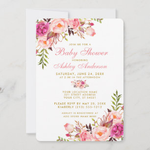 Pink Blush Gold Floral Baby Shower Invitation RP