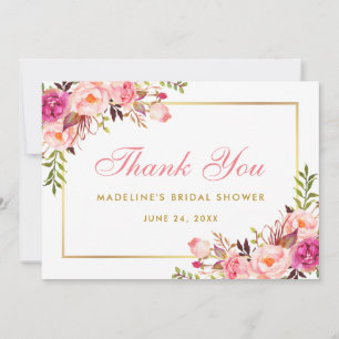 Pink Blush Gold Floral Bridal Shower Thanks P Invitation