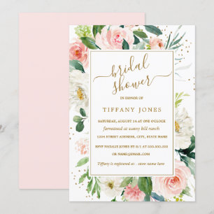 Pink Blush Gold Floral Watercolor Bridal Shower Invitation