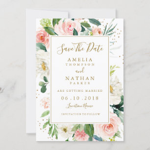 Pink Blush Gold Floral Wedding Save The Date