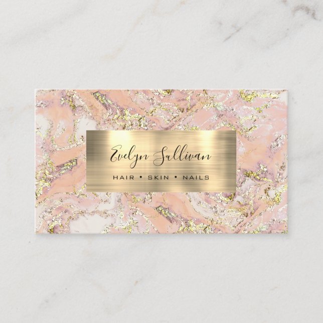 Pink Blush Gold Fluid Marble Business Card (Front)