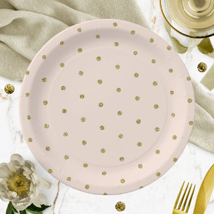 Pink Blush Gold Glitter Polka Dot Pattern Paper Plate