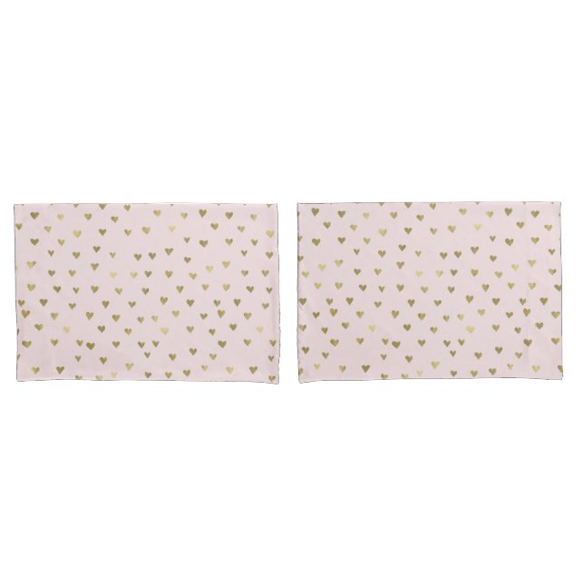 Pink Blush Gold Hearts Pillowcase (Front-Set)