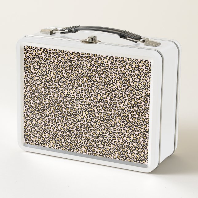 Pink Blush Gold Leopard Print Metal Lunch Box (Front)