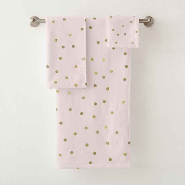 Pink Blush Gold Sparkle Confetti Bath Towel Set (Insitu)