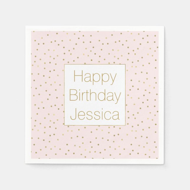 Pink Blush Gold Sparkle Confetti Birthday Napkin (Front)