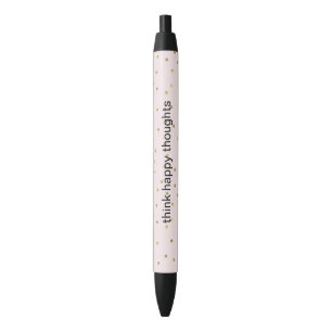 Pink Blush Gold Sparkle Confetti Inspirational Black Ink Pen