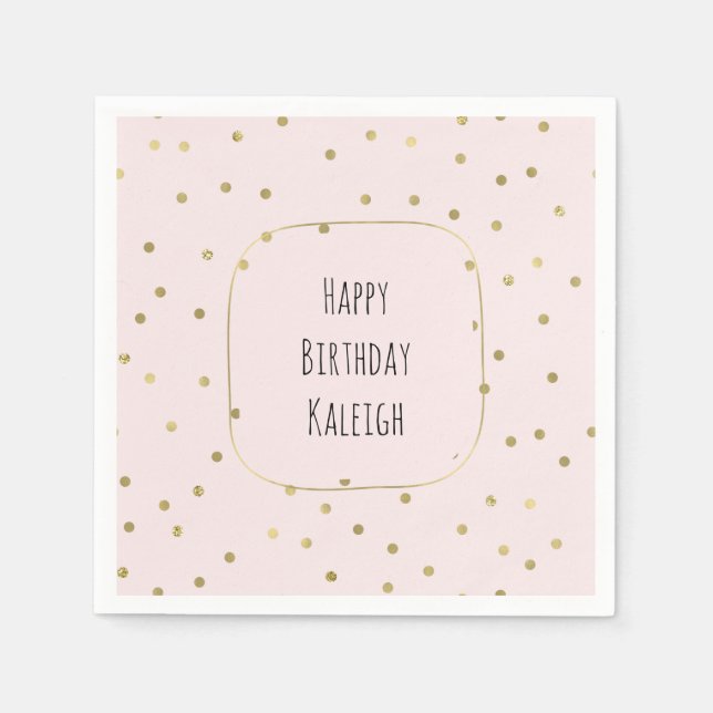 Pink Blush Gold Sparkle Confetti Personalized Napkin (Front)