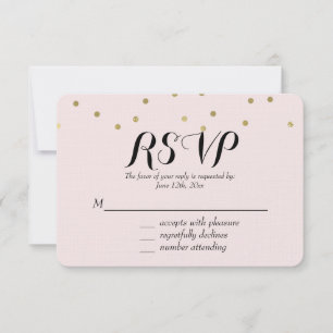 Pink Blush Gold Sparkle Confetti RSVP Card