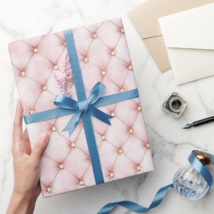 Pink Blush Gold Tufts Birthday Wrapping Paper