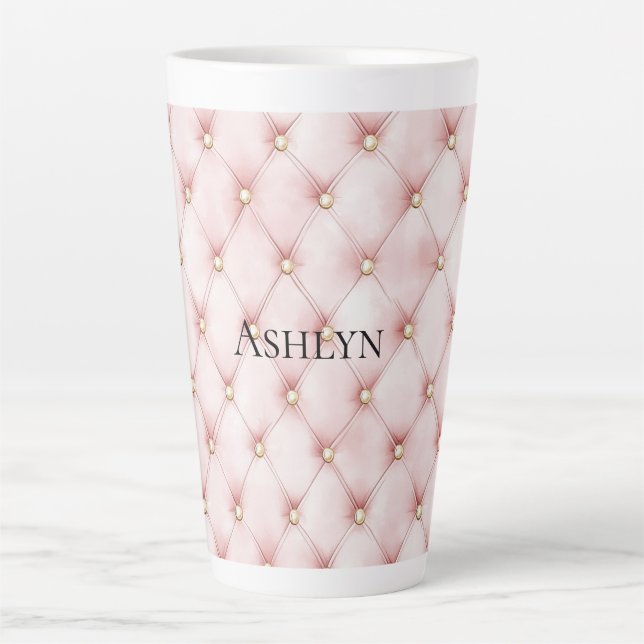 Pink Blush Gold Tufts  Latte Mug (Front)