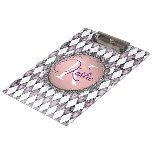Pink Blush Harlequin Monogram Clipboard