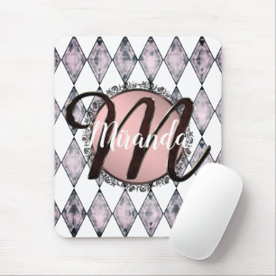 Pink Blush Harlequin Monogram Mouse Pad