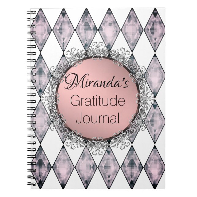 Pink Blush Harlequin Personalized Gratitude Notebook (Front)