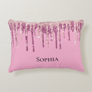 Pink Blush Ice Cream Glitter Drips Accent Pillow