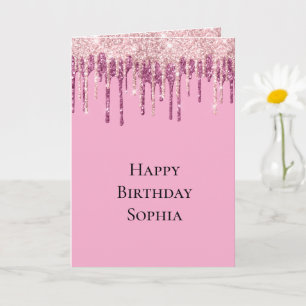 Pink Blush Ice Cream Glitter Drips Birthday Card