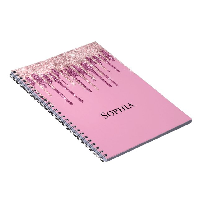 Pink Blush Ice Cream Glitter Drips Personalized Notebook (Right Side)