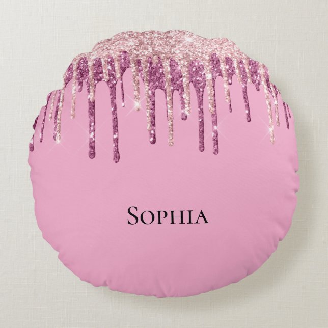 Pink Blush Ice Cream Glitter Drips  Round Pillow (Front)