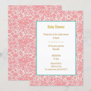PINK BLUSH LACE BLUE BORDER BABY SHOWER INVITATION