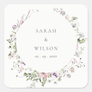 Pink Blush Lilac Wildflower Circle Frame Wedding Square Sticker