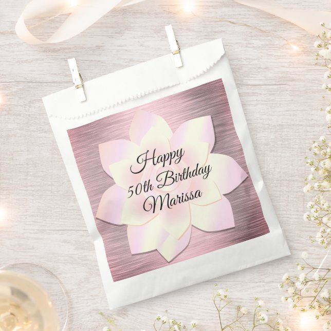 Pink Blush Lotus Flower Birthday Personalized  Favour Bag (Clipped)