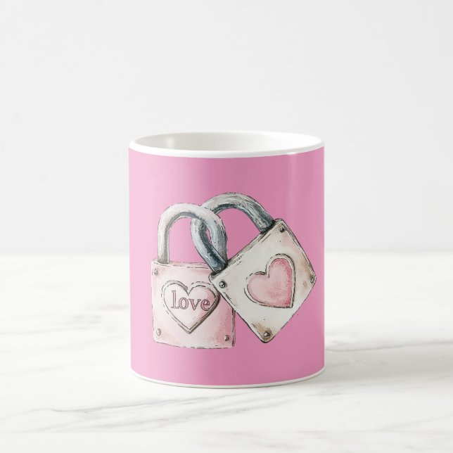Pink Blush Love Heart Locks Coffee Mug (Center)