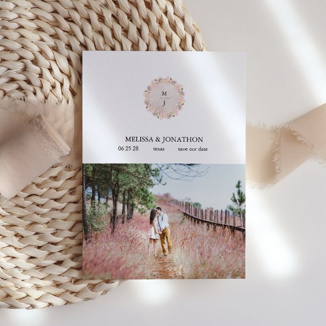 Pink Blush Magnolia Floral Add Image Save The Date (Creator Uploaded)